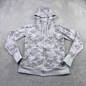 Athleta Hoodie Womens‎ Medium Grey Printed Camo Triumph Full Zip Thumbholes